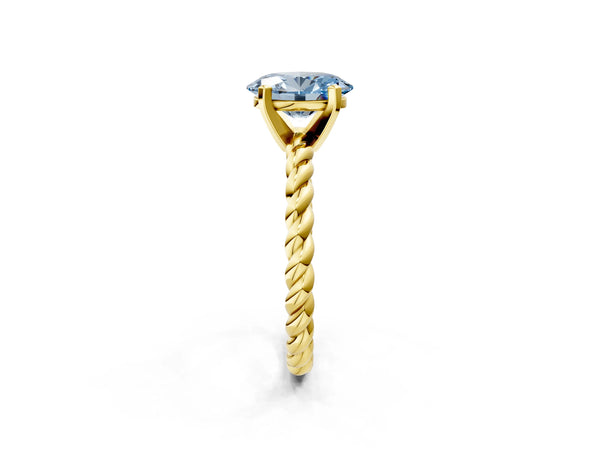 Yellow gold Fancy Blue Oval  Cut Solitaire Twisted Band with Four-Prong Setting