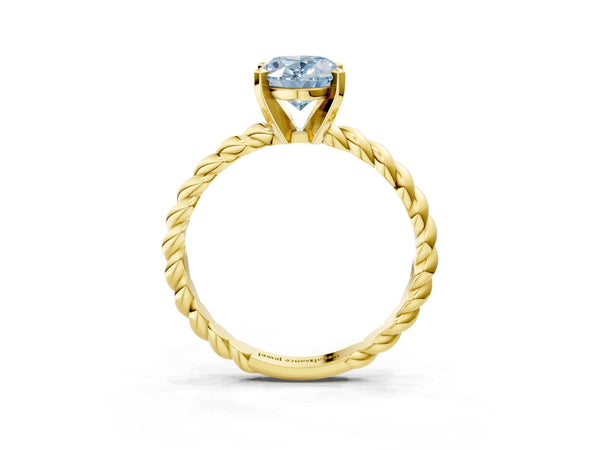 Yellow gold Fancy Blue Oval  Cut Solitaire Twisted Band with Four-Prong Setting