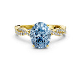 Yellow gold Fancy Blue Oval Cut Solitaire Twisted Pave Band with Four-Prong Setting_3