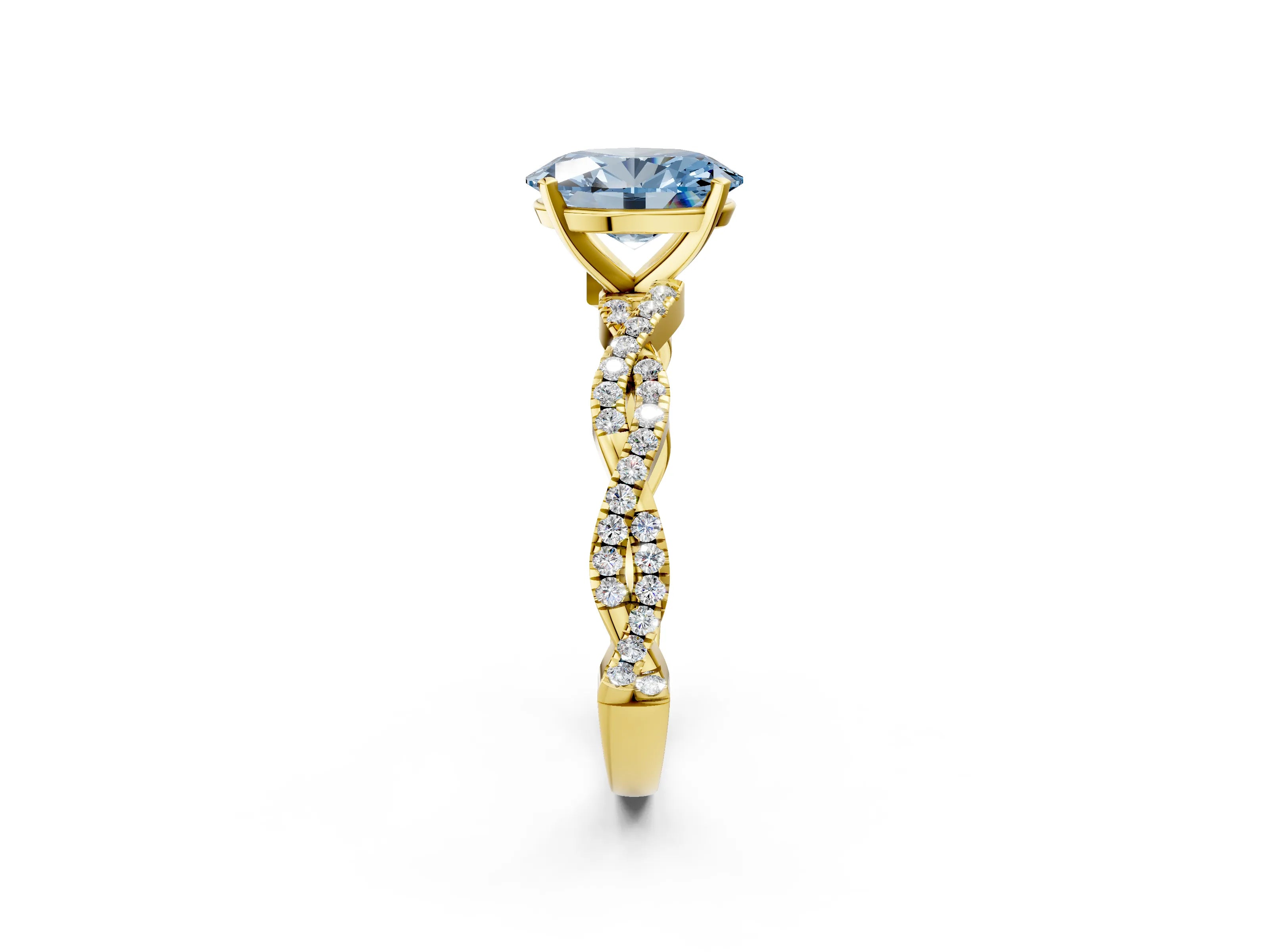 Yellow gold Fancy Blue Oval Cut Solitaire Twisted Pave Band with Four-Prong Setting_5
