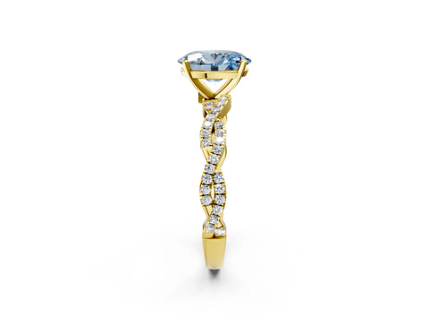 Yellow gold Fancy Blue Oval Cut Solitaire Twisted Pave Band with Four-Prong Setting_5
