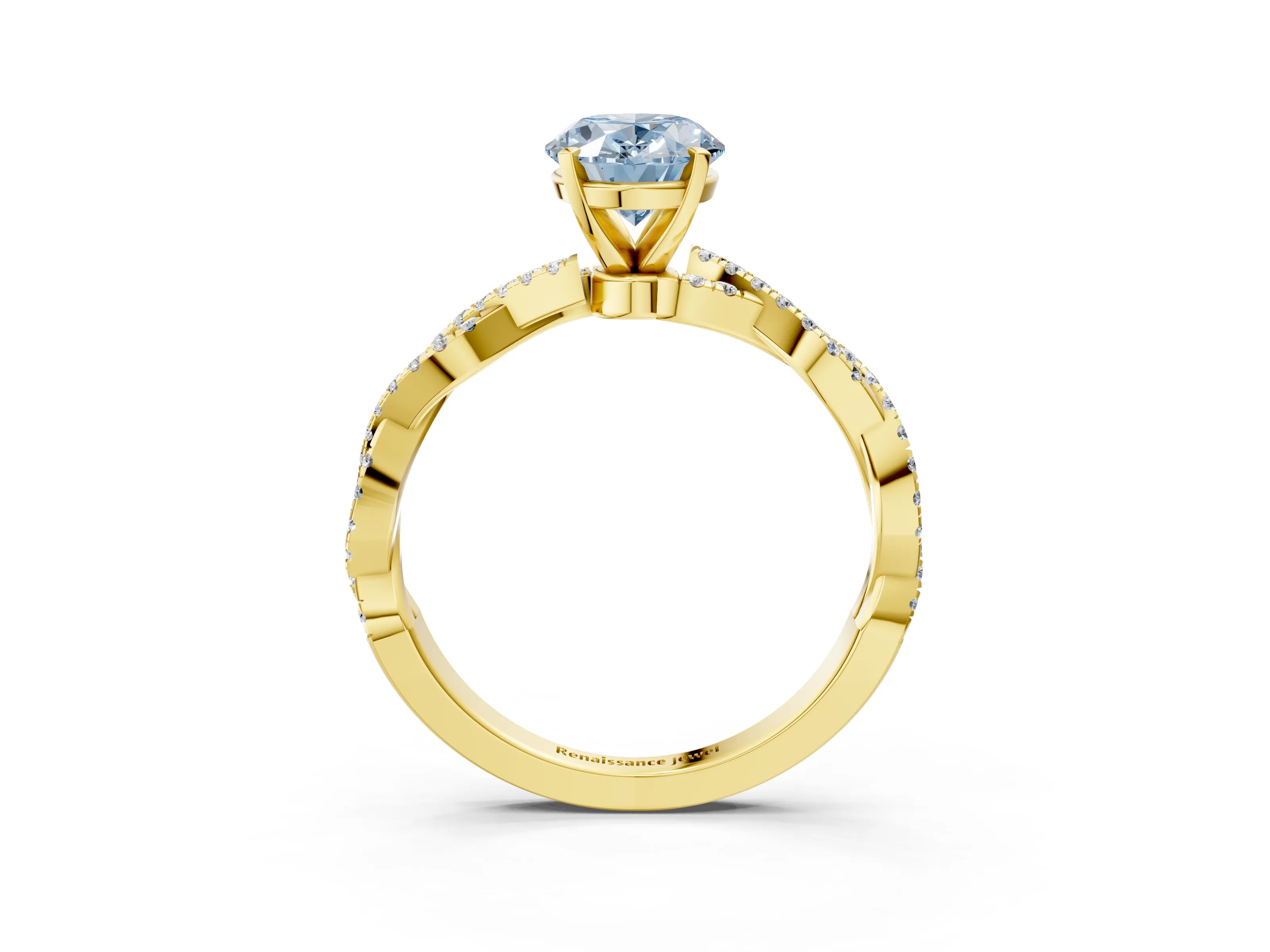 Yellow gold Fancy Blue Oval Cut Solitaire Twisted Pave Band with Four-Prong Setting_6