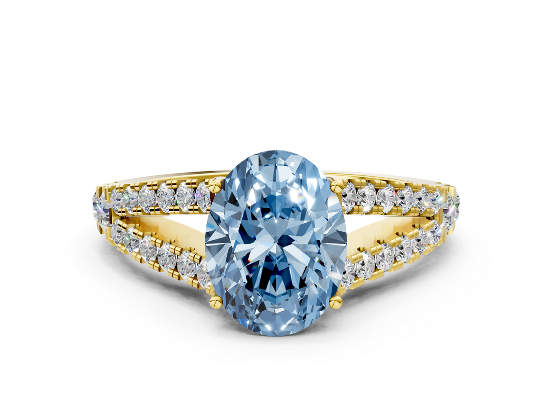 Yellow gold Fancy Blue Oval  Cut Split Shank Pave Diamond Engagement Ring with Four-Prong Setting_41