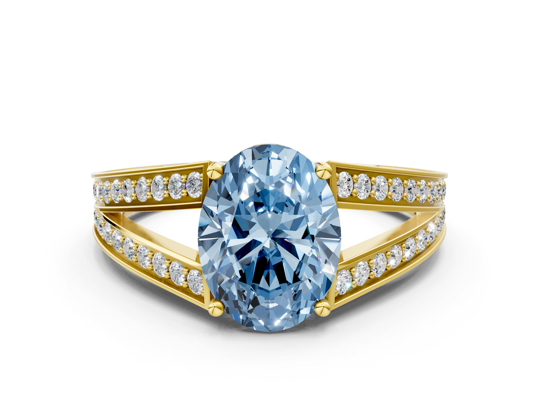 Yellow gold Fancy Blue Oval  Cut Split Shank Pave Diamond Ring with Four-Prong Setting_27