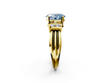 Yellow gold Fancy Blue Oval  Cut Three-Stone Channel Set Ring with Bar Prongs_44