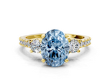 Yellow gold Fancy Blue Oval  Cut Three-Stone Diamond Pavé Band with Prong Setting_17