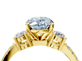 Yellow gold Fancy Blue Oval  Cut Three-Stone Diamond Pavé Band with Prong Setting_21