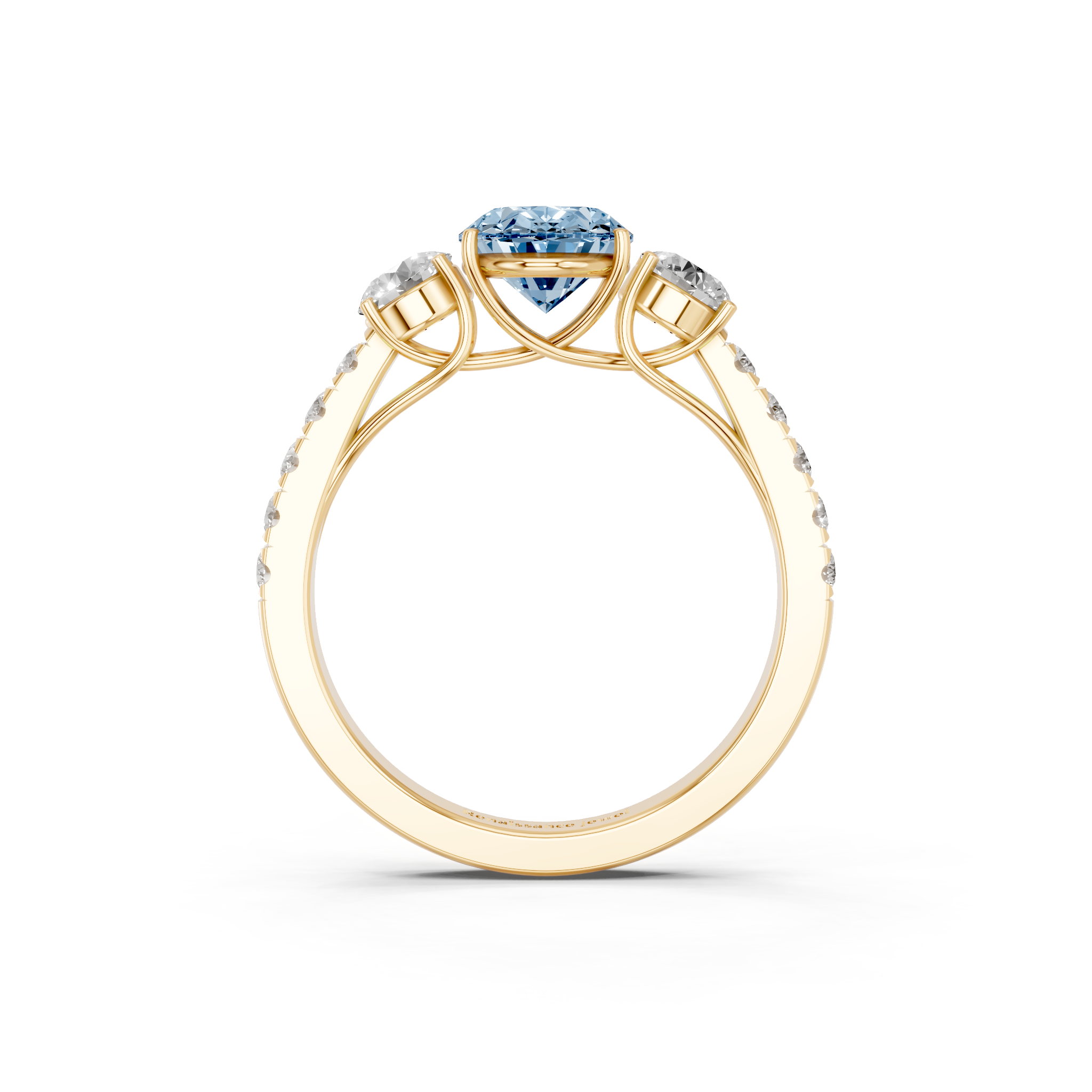 Yellow gold Fancy Blue Oval  Cut Three-Stone Diamond Pave Band with Prong Setting_5