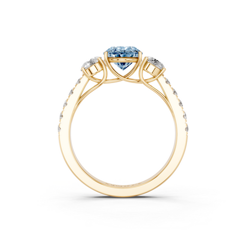 Yellow gold Fancy Blue Oval  Cut Three-Stone Diamond Pave Band with Prong Setting_5