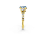 Yellow gold Fancy Blue Oval Cut Three-Stone Diamond Ring with Pavé Band and Four-Prong Setting_2