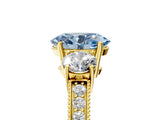 Yellow gold Fancy Blue Oval Cut Three-Stone Diamond Ring with Pavé Band and Four-Prong Setting_5