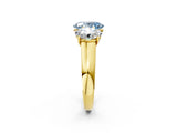 Yellow gold Fancy Blue Oval Cut Three-Stone Diamond Ring with Prong Setting on a Classic Band_14