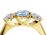 Yellow gold Fancy Blue Oval Cut Three-Stone Diamond Ring with Prong Setting on a Classic Band_16