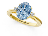Yellow gold Fancy Blue Oval  Cut Three-Stone Solitaire Ring with Round Accent Diamonds and Four-Prong Setting_18