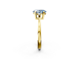 Yellow gold Fancy Blue Oval  Cut Three-Stone Solitaire Ring with Round Accent Diamonds and Four-Prong Setting_19