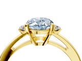 Yellow gold Fancy Blue Oval  Cut Three-Stone Solitaire Ring with Round Accent Diamonds and Four-Prong Setting_21
