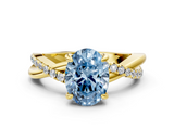 Yellow gold Fancy Blue Oval  Cut Twist Band Solitaire Diamond Ring with Pavé Setting_3