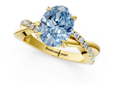 Yellow gold Fancy Blue Oval  Cut Twist Band Solitaire Diamond Ring with Pavé Setting_4
