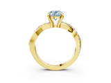Yellow gold Fancy Blue Oval  Cut Twist Band Solitaire Diamond Ring with Pavé Setting_6