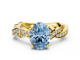 Yellow gold Fancy Blue Oval  Cut Twisted Pavé Band Solitaire Ring with Four-Prong Setting_55
