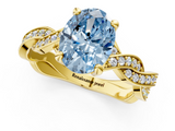 Yellow gold Fancy Blue Oval  Cut Twisted Pavé Band Solitaire Ring with Four-Prong Setting_56