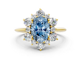 Yellow gold Fancy Blue Oval  Diamond Cluster Halo Ring with Solitaire Band and Four-Prong Setting_20