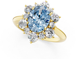 Yellow gold Fancy Blue Oval  Diamond Cluster Halo Ring with Solitaire Band and Four-Prong Setting_21