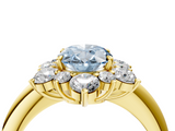 Yellow gold Fancy Blue Oval  Diamond Cluster Halo Ring with Solitaire Band and Four-Prong Setting_24