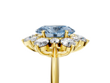Yellow gold Fancy Blue Oval  Diamond Cluster Halo Ring with Solitaire Band and Four-Prong Setting_25