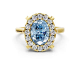 Yellow gold Fancy Blue Oval  Diamond Cluster Halo Solitaire with Four-Prong Setting_77