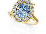 Yellow gold Fancy Blue Oval  Diamond Cluster Halo Solitaire with Four-Prong Setting_78