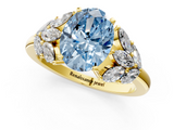 Yellow gold Fancy Blue Oval  Diamond Cluster Leaf Design Ring with Prong Setting_55