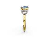 Yellow gold Fancy Blue Oval  Diamond Cluster Leaf Design Ring with Prong Setting_56