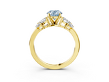 Yellow gold Fancy Blue Oval  Diamond Cluster Leaf Design Ring with Prong Setting_57