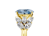 Yellow gold Fancy Blue Oval  Diamond Cluster Leaf Design Ring with Prong Setting_59
