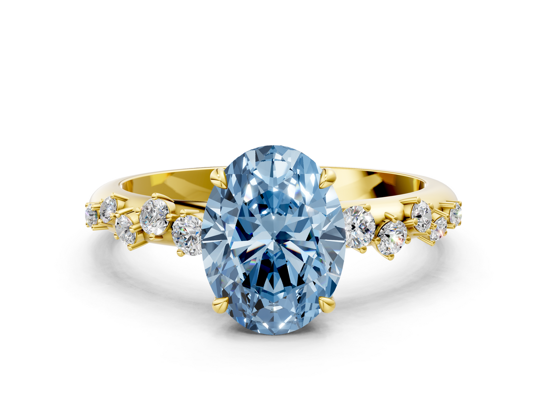 Yellow gold Fancy Blue Oval  Diamond Cluster Prong-Set Solitaire Ring_24