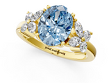 Yellow gold Fancy Blue Oval  Diamond Floral Cluster Ring with Solitaire Band and Prong Setting_43