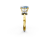 Yellow gold Fancy Blue Oval  Diamond Floral Cluster Ring with Solitaire Band and Prong Setting_44