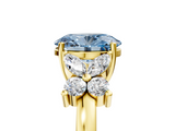 Yellow gold Fancy Blue Oval  Diamond Floral Cluster Ring with Solitaire Band and Prong Setting_47