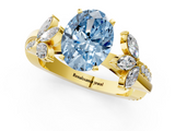 Yellow gold Fancy Blue Oval  Diamond Floral Vine Solitaire Engagement Ring_4