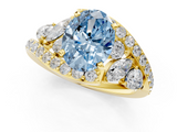 Yellow gold Fancy Blue Oval  Diamond Halo Ring with Marquise and Pavé Band in Prong Setting_73