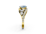 Yellow gold Fancy Blue Oval  Diamond Halo Ring with Marquise and Pavé Band in Prong Setting_74