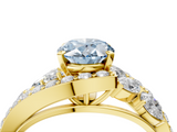 Yellow gold Fancy Blue Oval  Diamond Halo Ring with Marquise and Pavé Band in Prong Setting_76