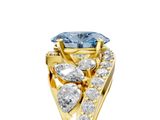 Yellow gold Fancy Blue Oval  Diamond Halo Ring with Marquise and Pavé Band in Prong Setting_77