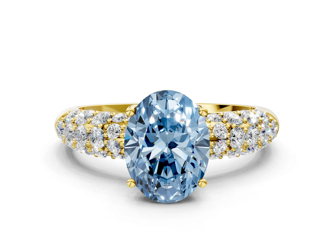 Yellow gold Fancy Blue Oval  Diamond Pavé Band Solitaire Ring with Four-Prong Setting_48