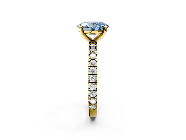 Yellow gold Fancy Blue Oval  Diamond Pavé Band Solitaire with Four-Prong Setting