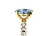 Yellow gold Fancy Blue Oval  Diamond Pavé Band Solitaire with Four-Prong Setting_198