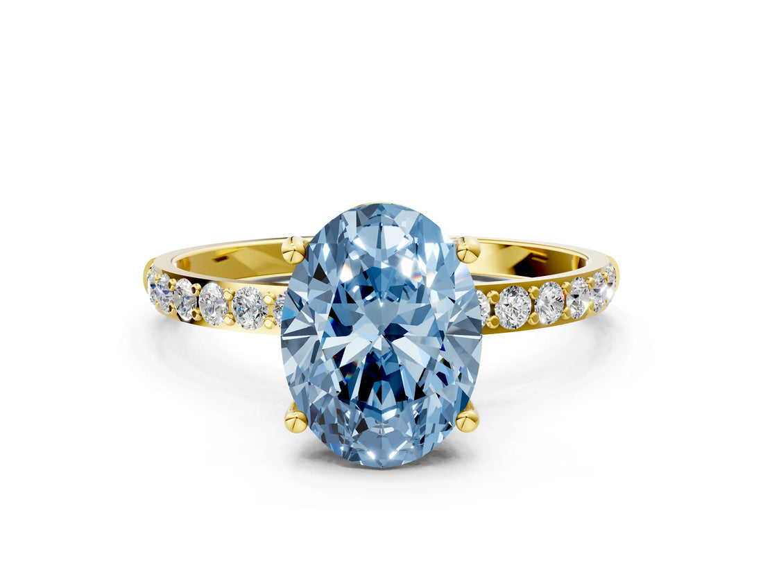 Yellow gold Fancy Blue Oval  Diamond Pavé Band with Six-Prong Setting_31