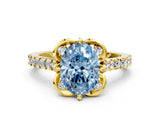 Yellow gold Fancy Blue Oval  Diamond Pave Band with Floral Prong Setting_27