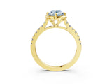 Yellow gold Fancy Blue Oval  Diamond Pave Band with Floral Prong Setting_30